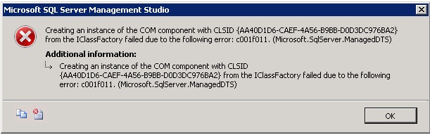 Creating an instance of the COM component with CLSID AA40D1D6-CAEF-4A56-B9BB-D0D3DC976BA2 from the IClassFactory failed... - Article on SQLNetHub- screenshot