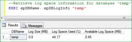 Retrieving Log Space Information within a SQL Server Instance - The Stored Procedure