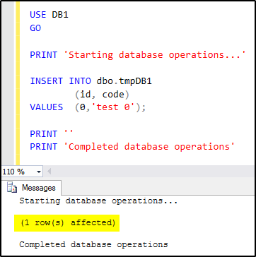 How to Suppress the "N Row(s) Affected" Output Message in SQL Server -