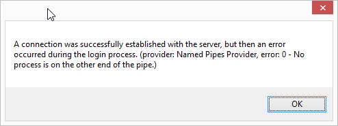 A connection was successfully established with the server, but then an error occurred during the login process. A connection was successfully established with the server, but then an error occurred during the login process.