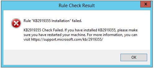 Installing SQL Server 2016 on Windows Server 2012 R2: Rule KB2919355 failed Installing SQL Server 2016 on Windows Server 2012 R2: Rule KB2919355 failed