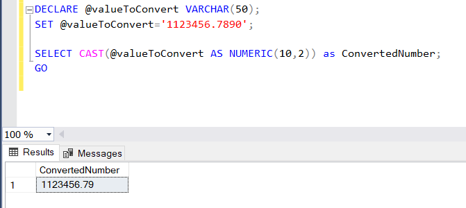 convert varchar of numeric error sql server