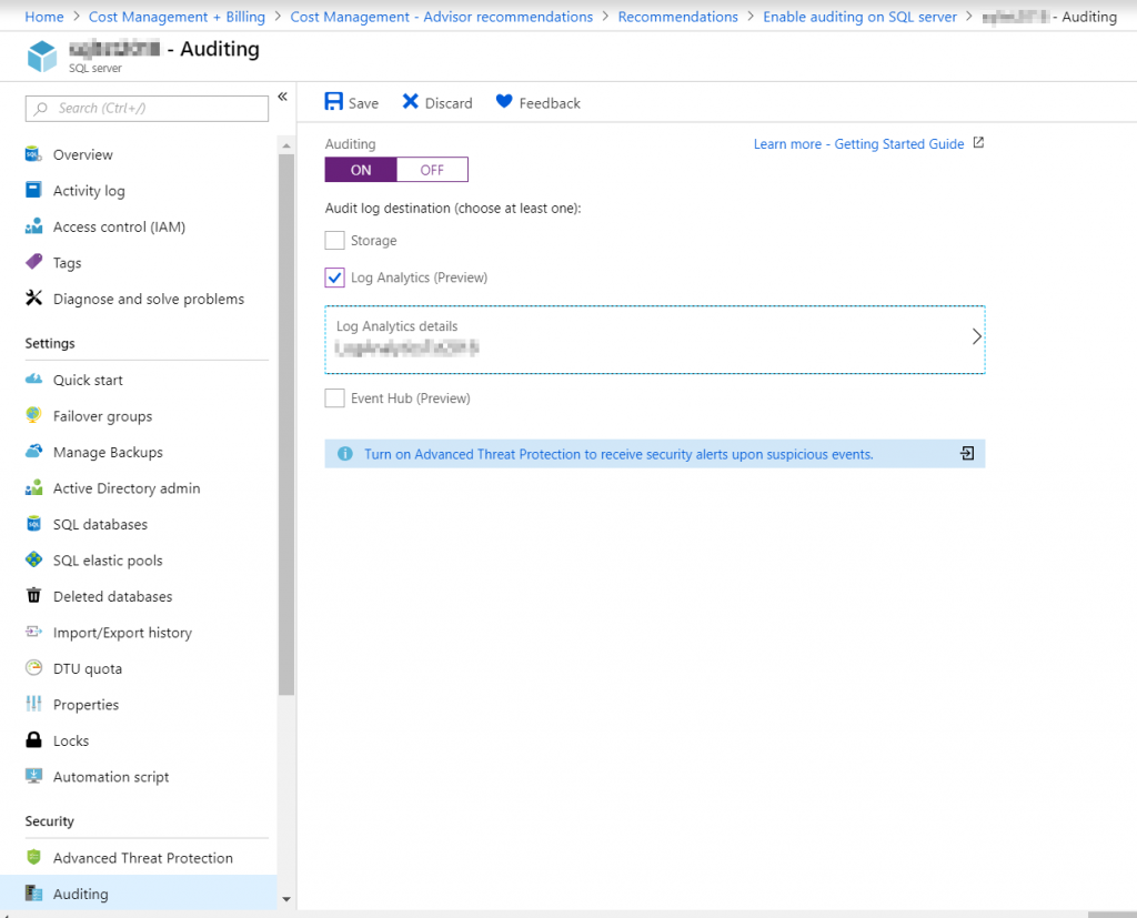 Enabling Auditing in Azure SQL Database - SQLNetHub