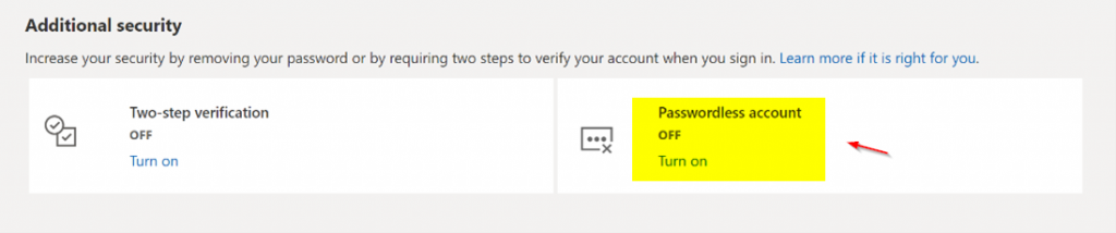 microsoft passwordless account