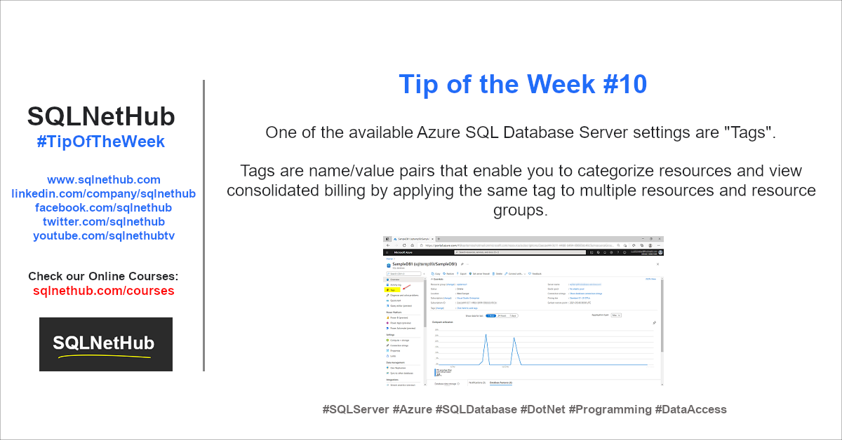 SQLNetHub Tip of the Week No.10 - The Tags Feature in Azure SQL Database Settings