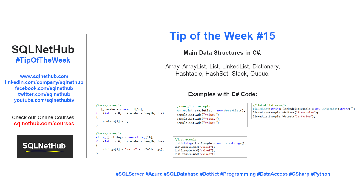 SQLNetHub Tip of the Week 15 - Main Data Structures in C#