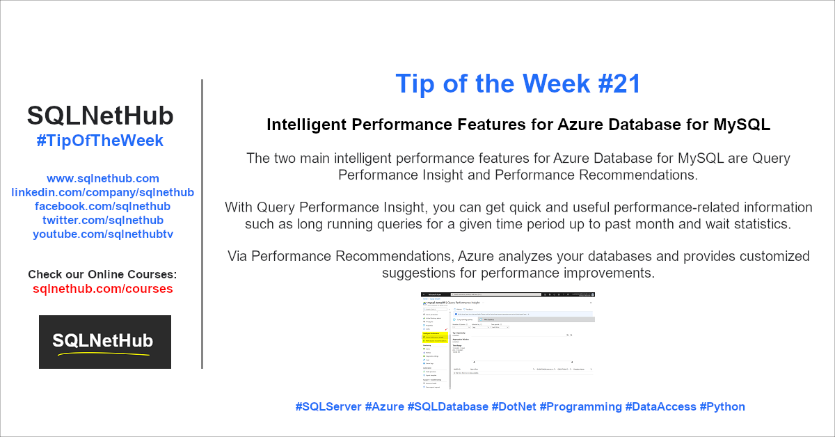 SQLNetHub Tip of the Week 21 - Intelligent Performance Features for Azure Database for MySQL